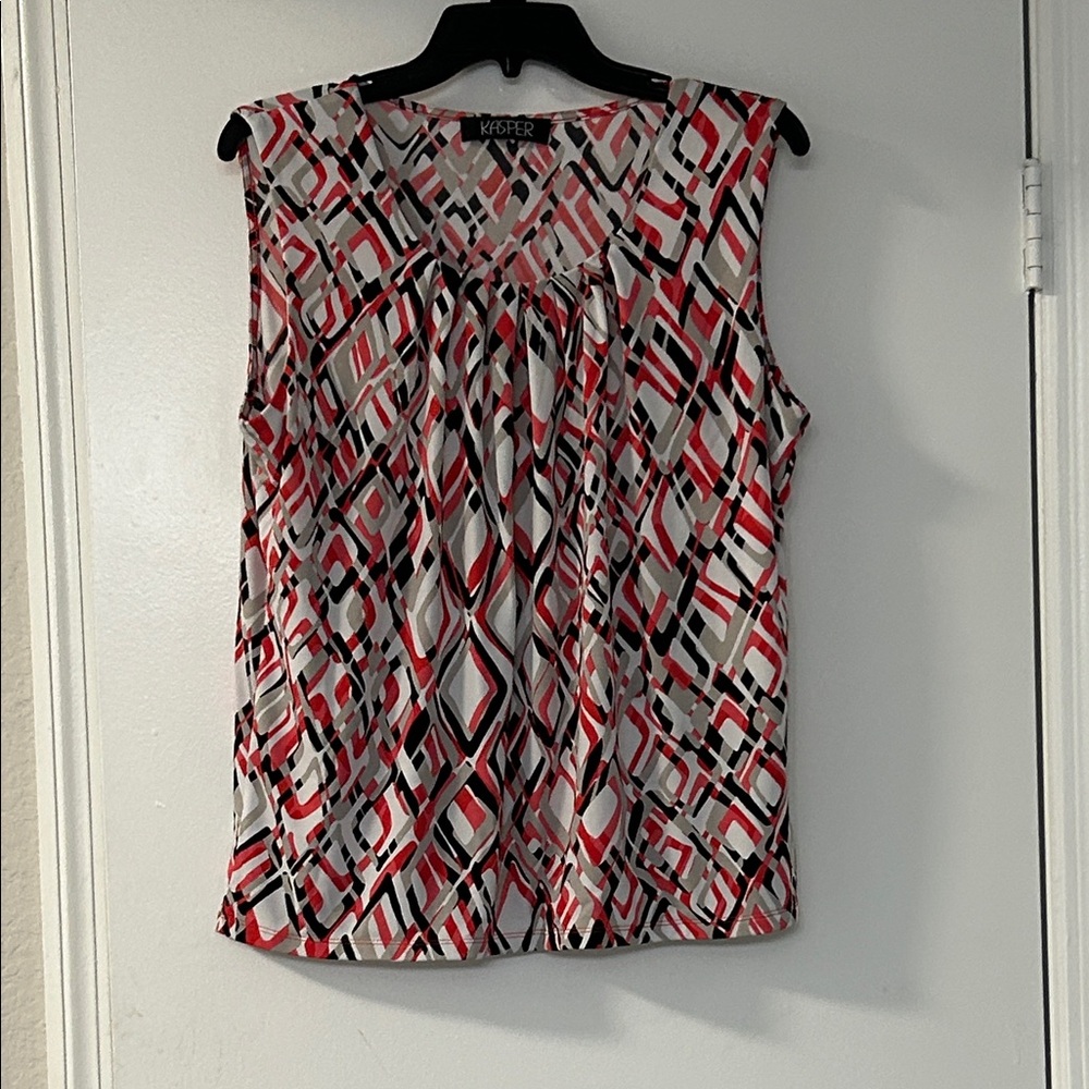 Kasper Women's Abstract Sleeveless Blouse -Rust, Black, white
